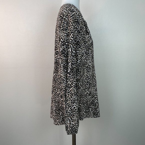 Old Navy Top Medium Leopard Brown Black Long Sleeve Popover Blouse Women's - Picture 6 of 12